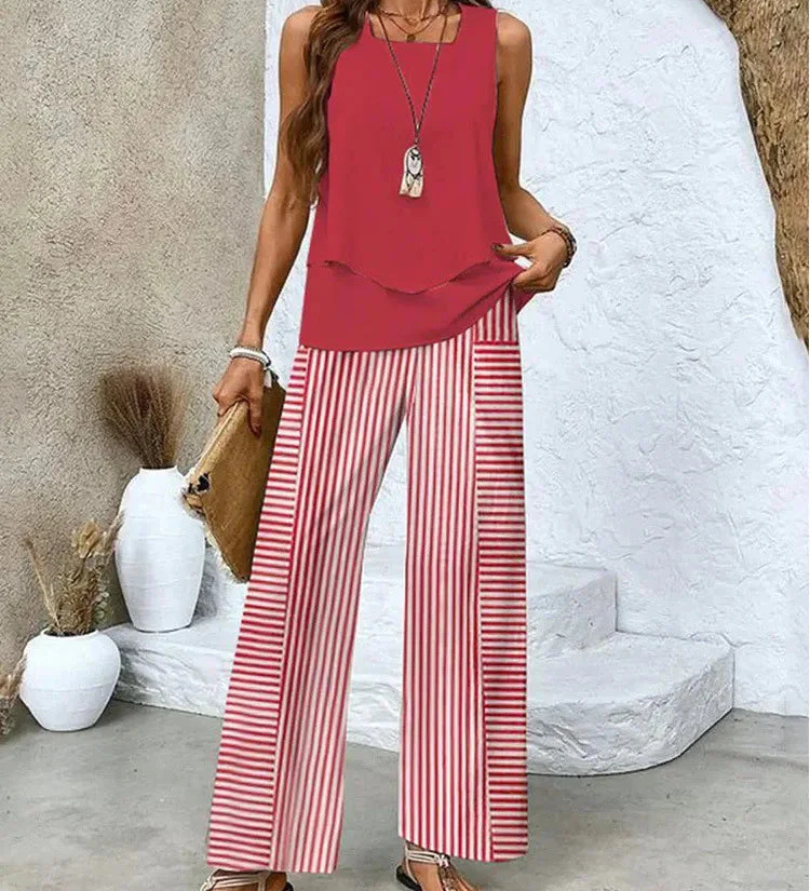 Ovelynra | Sleeveless Top And Wide-Leg Pants Set