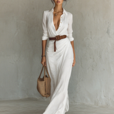 Long Sleeve Lapel Collar Maxi Dress