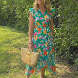 Lila | Floral V-Neck Tiered Midi Dress