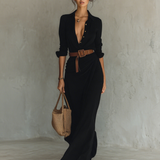 Long Sleeve Lapel Collar Maxi Dress