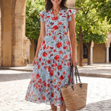 Lila | Floral V-Neck Tiered Midi Dress