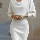 Olivia | White Draped Batwing Midi Dress