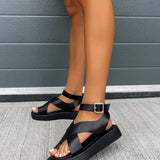 Caroline | Women's Platform Flat Buckle Sandals