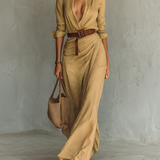 Long Sleeve Lapel Collar Maxi Dress