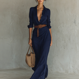 Long Sleeve Lapel Collar Maxi Dress