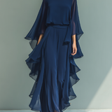 Navy Blue Ruffled Chiffon Set