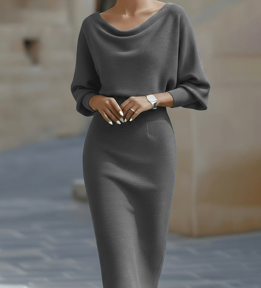 Olivia | White Draped Batwing Midi Dress