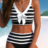 Caroline | Women's High Waist Striped Bikini Set