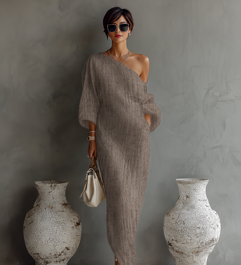 Ivory Off-Shoulder Linen Dress