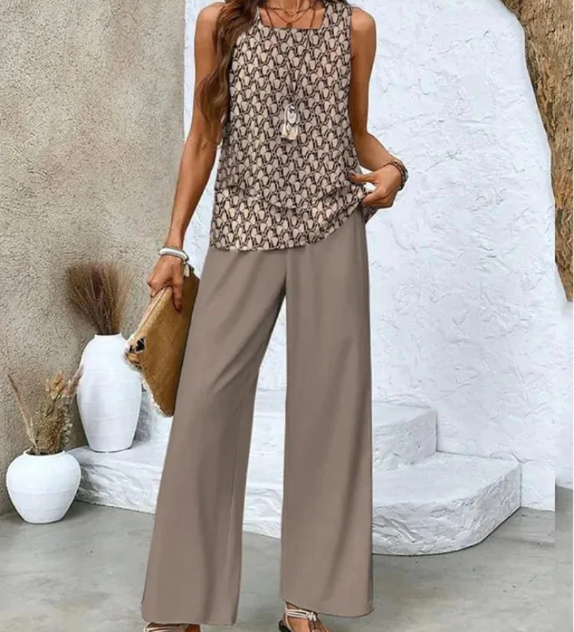 Ovelynra | Sleeveless Top And Wide-Leg Pants Set