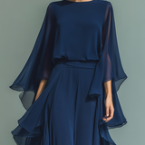 Navy Blue Ruffled Chiffon Set