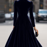 Elissa | Navy Blue Long-Sleeve Midi Dress