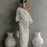 Ivory Off-Shoulder Linen Dress