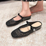 Goldie | Women's Mary Jane Mules Woven Flat Slip On Shoes