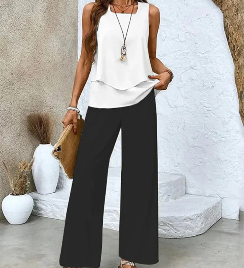 Ovelynra | Sleeveless Top And Wide-Leg Pants Set