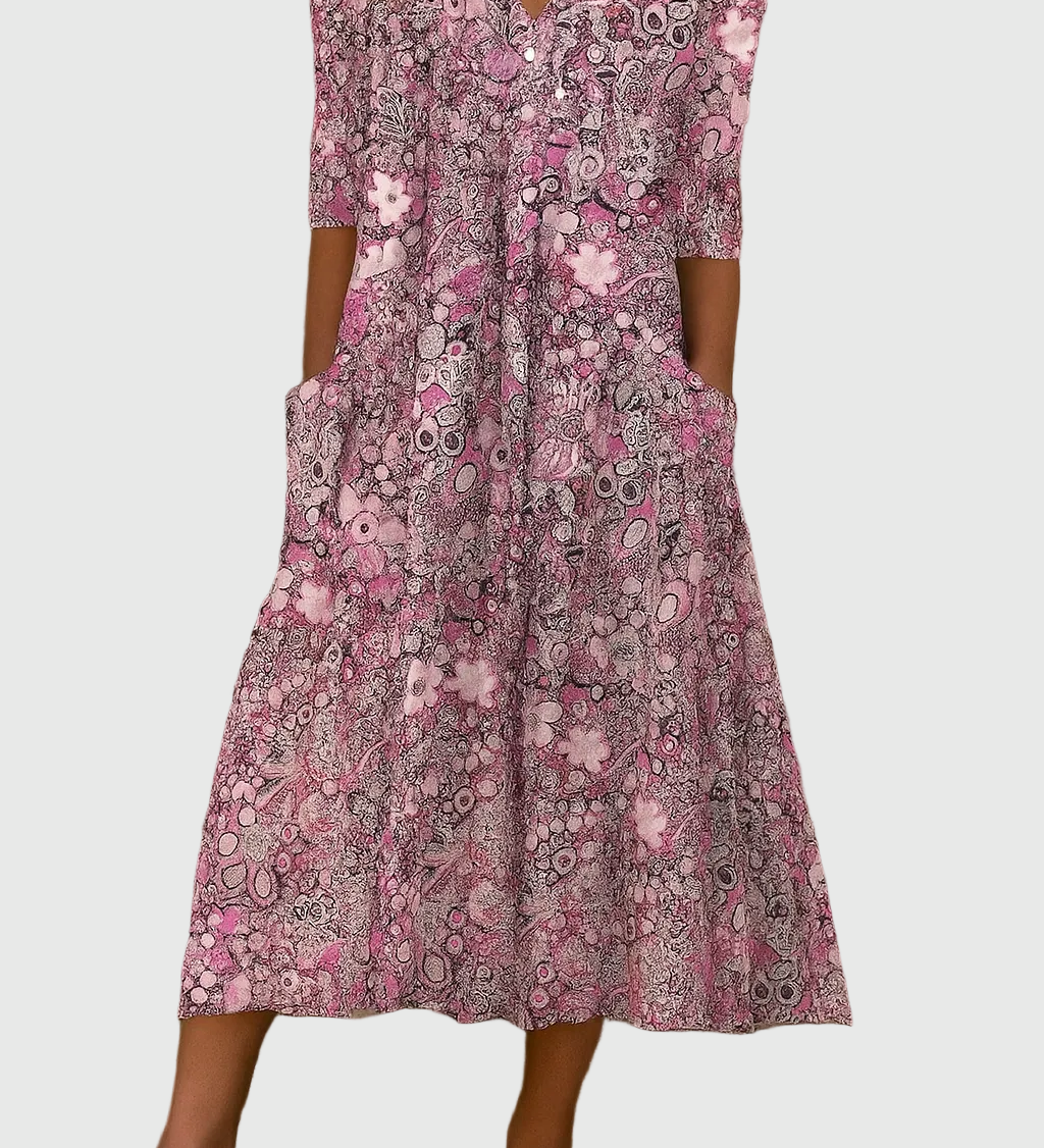 Harlow | Graceful V-Neck Elegance Midi Dress