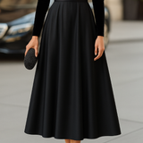 Ava | Elegant Black Velvet And Satin Midi Dress