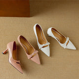 Rosalind | Women's Bow Detail Pumps Pointed Toe Kitten Heel Shoes