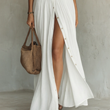 Long Sleeve Lapel Collar Linen Maxi Dress