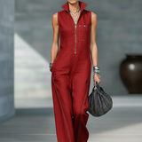 Sleeveless Overalls with White Hem