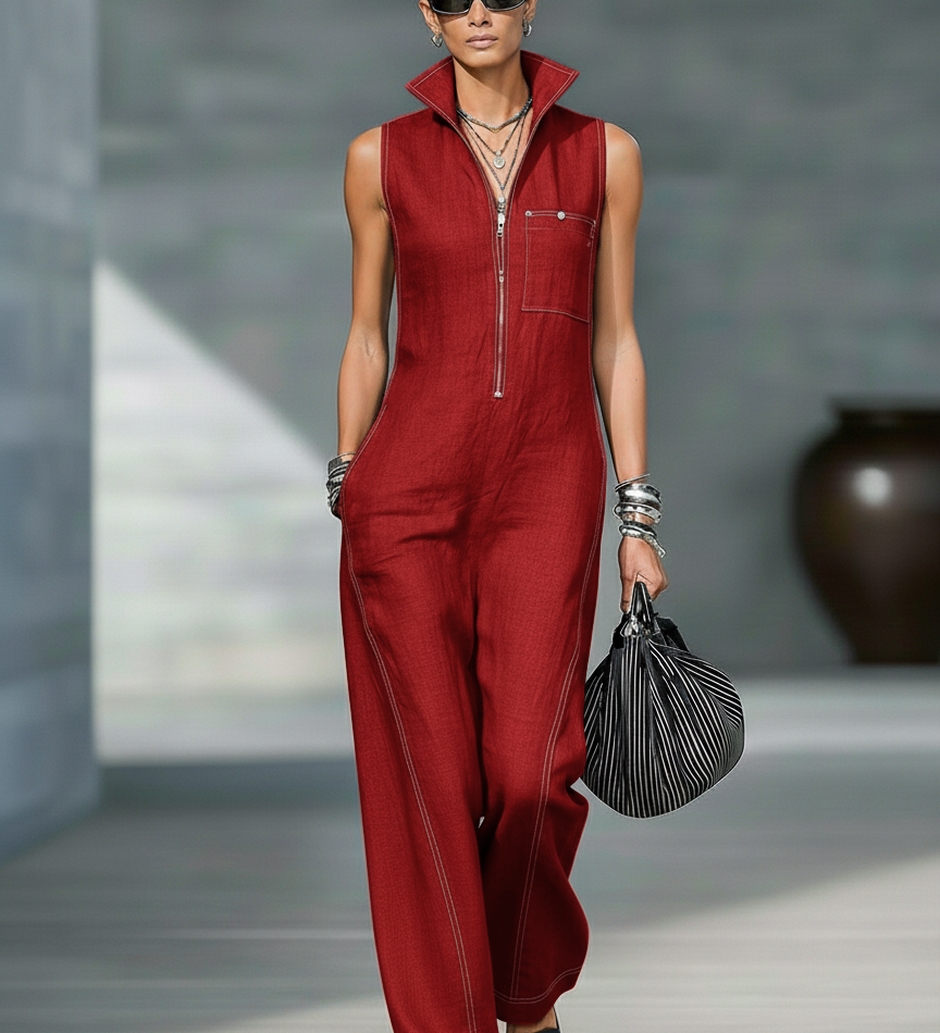 Sleeveless Overalls with White Hem
