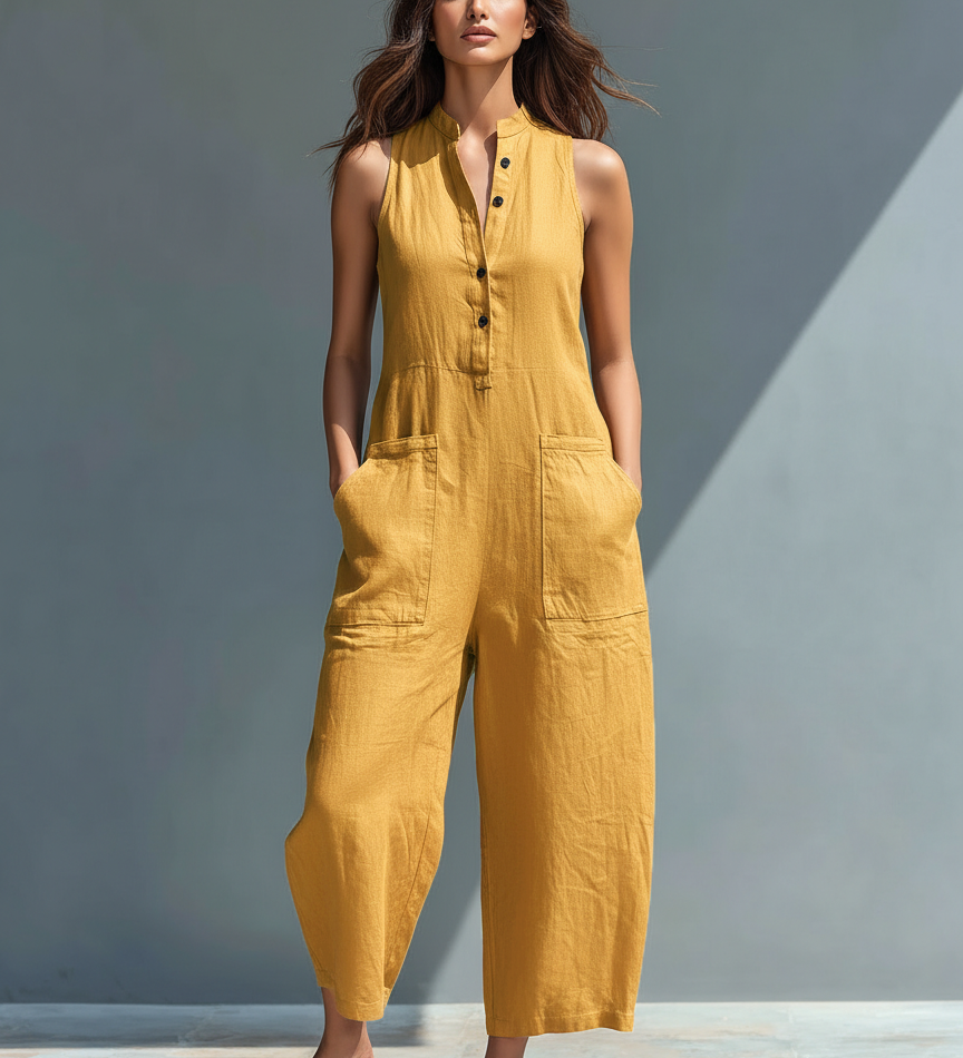 Sleeveless Linen Overalls