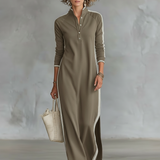 Sweatshirt Maxi Dress with Button Collar
