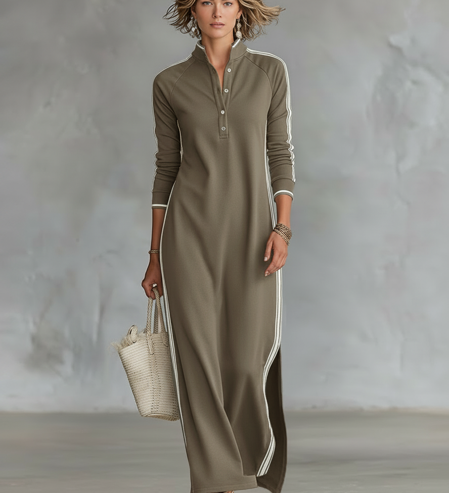 Sweatshirt Maxi Dress with Button Collar
