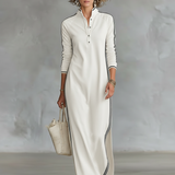 Sweatshirt Maxi Dress with Button Collar