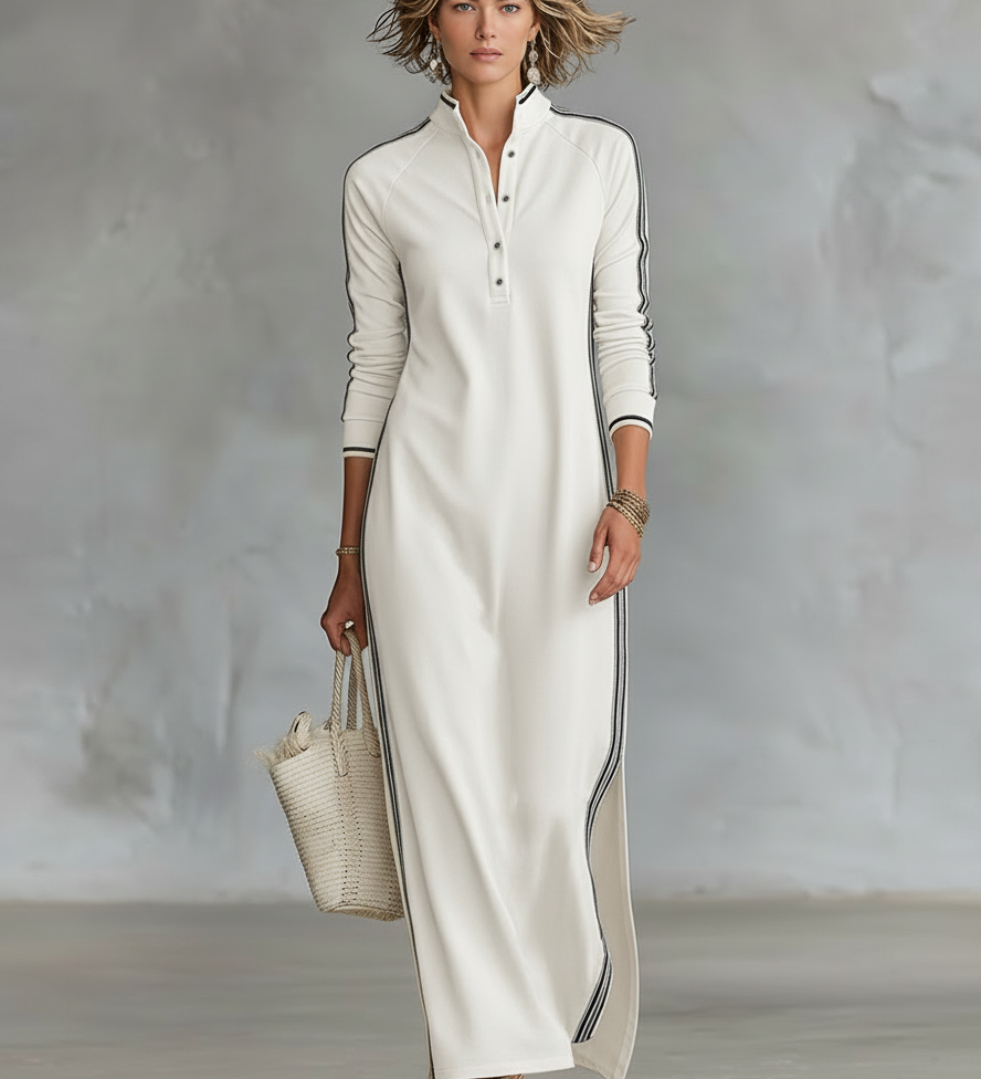 Sweatshirt Maxi Dress with Button Collar