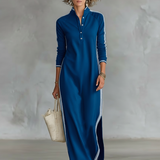 Sweatshirt Maxi Dress with Button Collar