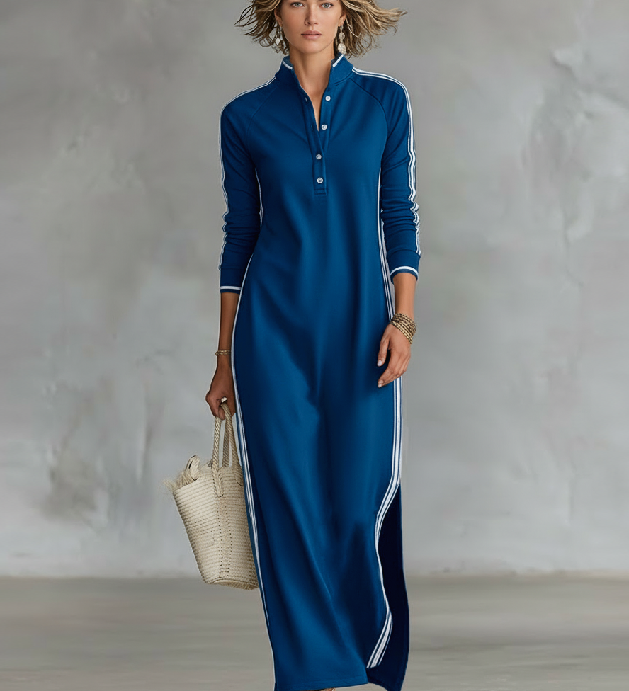 Sweatshirt Maxi Dress with Button Collar