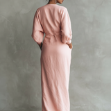 Pink Linen V-Neck Maxi Dress