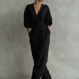 Pink Linen V-Neck Maxi Dress