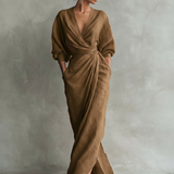Pink Linen V-Neck Maxi Dress