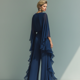 Navy Blue Ruffled Chiffon Set