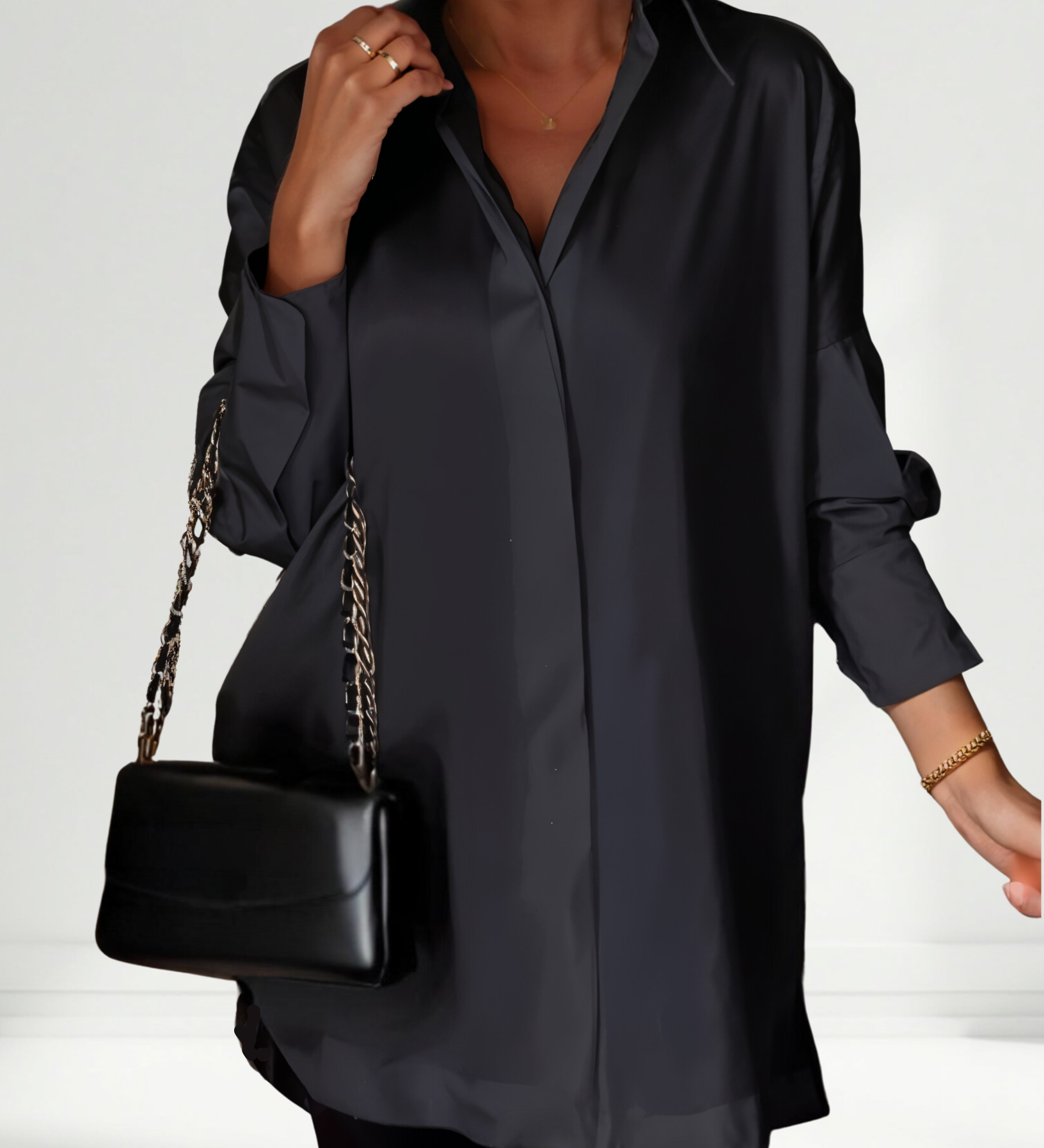 Oversized Lapel Button Shirt Dress