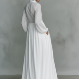 Patchwork Stand Collar Linen Maxi Dress