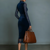 Velvet V-Neck Lace Midi Dress