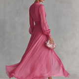 Pink Chiffon V-Neck Dress