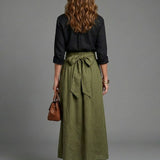 Vera | Two Piece Set Black Blouse Olive Green Midi Skirt