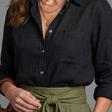 Vera | Two Piece Set Black Blouse Olive Green Midi Skirt