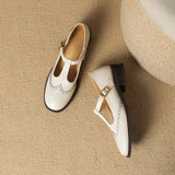 Nadine | Women's Leather T-Strap Mary Jane Shoes Low Block Heel