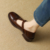 Nadine | Women's Leather T-Strap Mary Jane Shoes Low Block Heel
