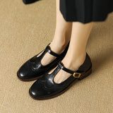 Nadine | Women's Leather T-Strap Mary Jane Shoes Low Block Heel
