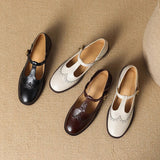 Nadine | Women's Leather T-Strap Mary Jane Shoes Low Block Heel