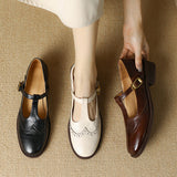 Nadine | Women's Leather T-Strap Mary Jane Shoes Low Block Heel