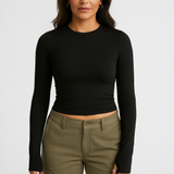 Women Long Sleeve Top – Crew Neck Street Style, Slim & Stretchy