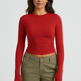 Women Long Sleeve Top – Crew Neck Street Style, Slim & Stretchy
