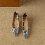 Stella | Women's Glitter Block Heel Pumps Pointed Toe Crystal Buckle